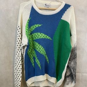 VINTAGE SPANNER | Funky palm tree knit sweater with silk palm tree | Size medium
